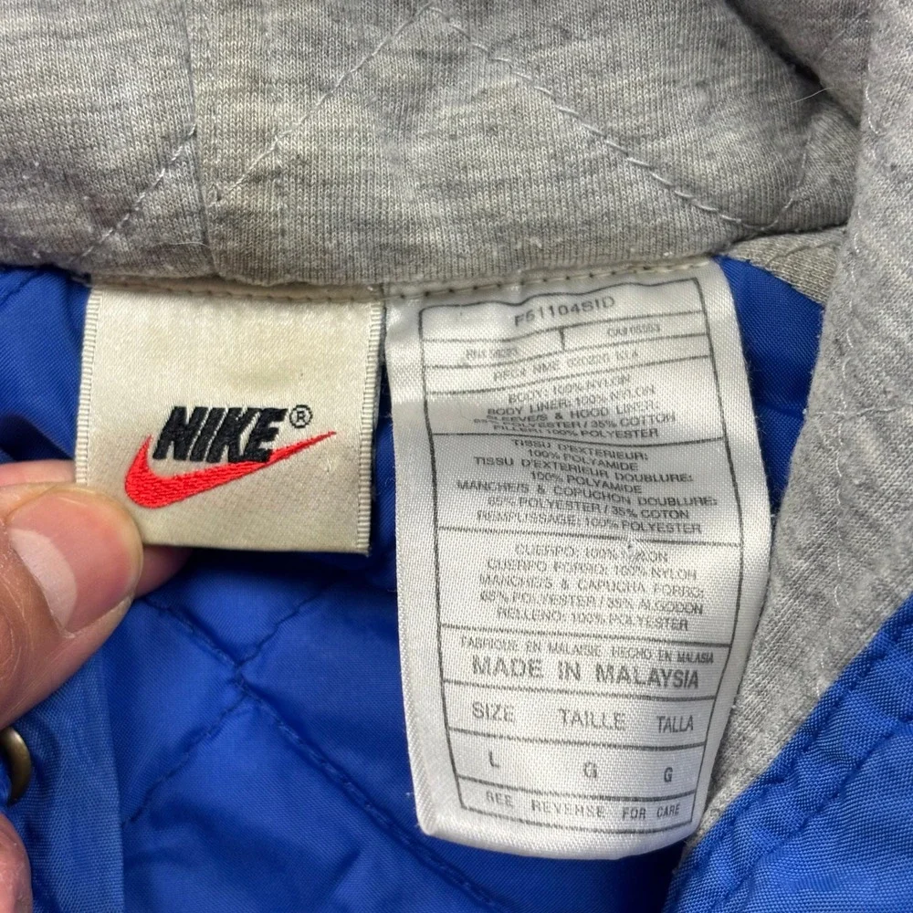 Vintage 90s Nike Quilt Lined Windbreaker Full ZIp Jacket Blue Size Large - Picture 4 of 7